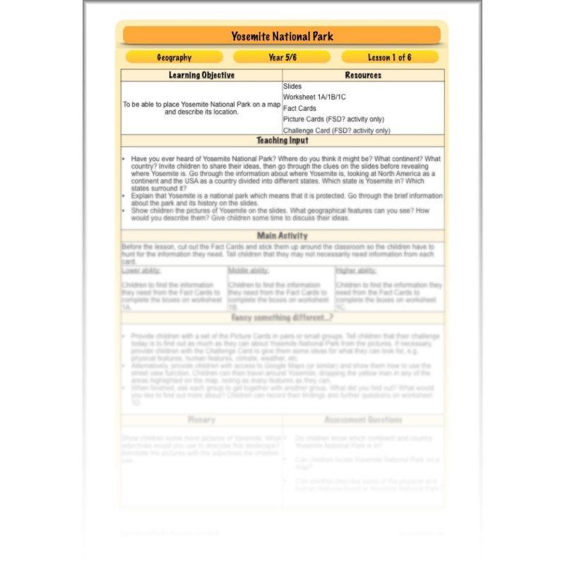 PlanBee Yosemite National Park: Year 5 & Year 6 Geography scheme of work