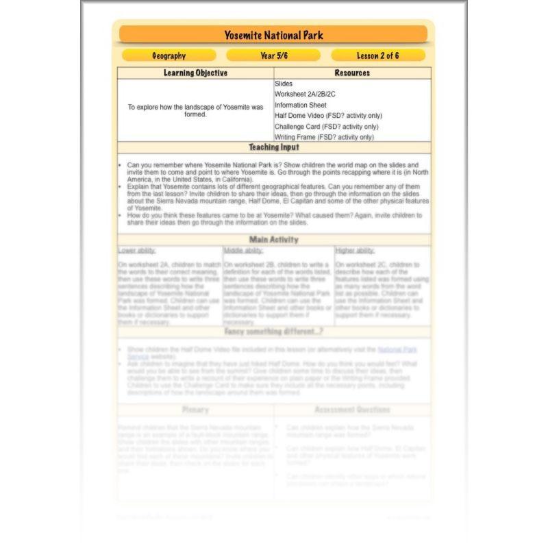 PlanBee Yosemite National Park: Year 5 & Year 6 Geography scheme of work