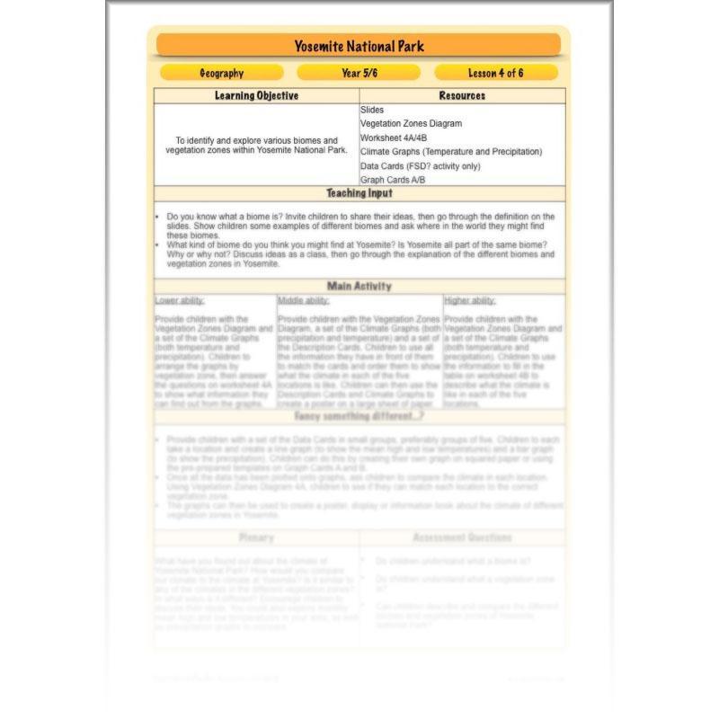 PlanBee Yosemite National Park: Year 5 & Year 6 Geography scheme of work