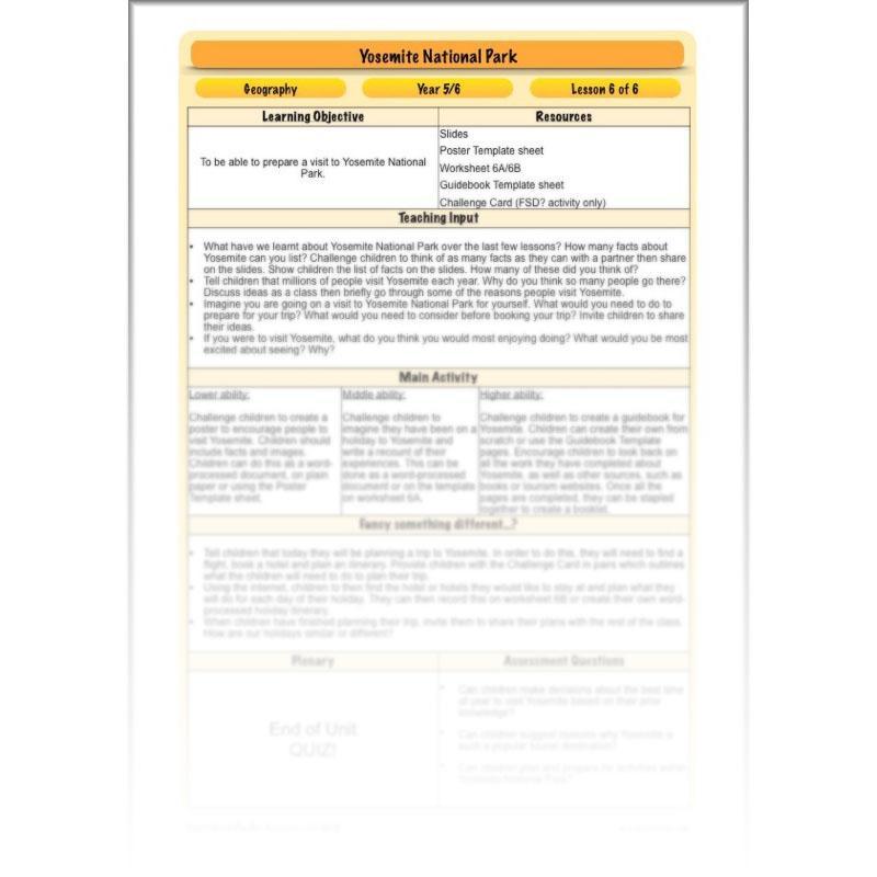 PlanBee Yosemite National Park: Year 5 & Year 6 Geography scheme of work