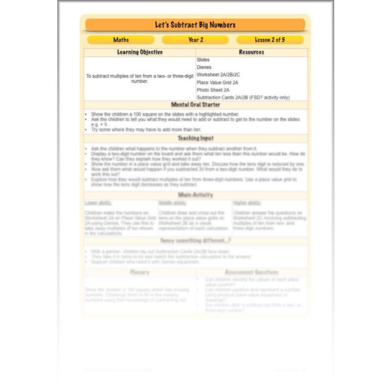 PlanBee Let’s Subtract Big Numbers | Year 2 Maths Plans & Resources | PlanBee