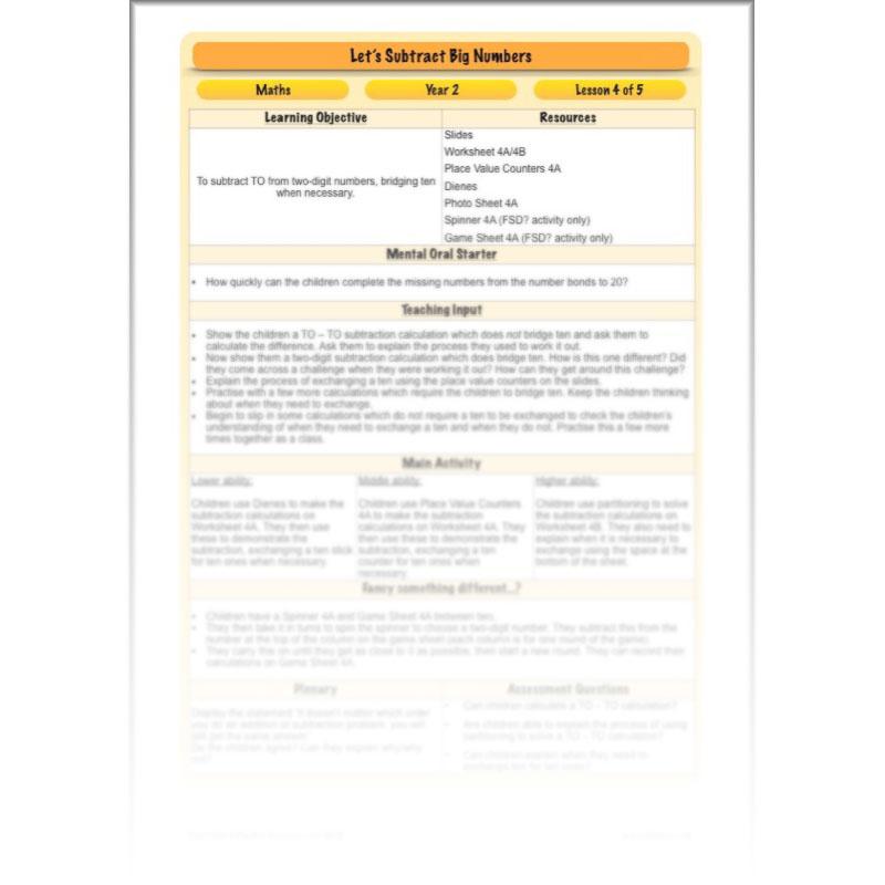 PlanBee Let’s Subtract Big Numbers | Year 2 Maths Plans & Resources | PlanBee