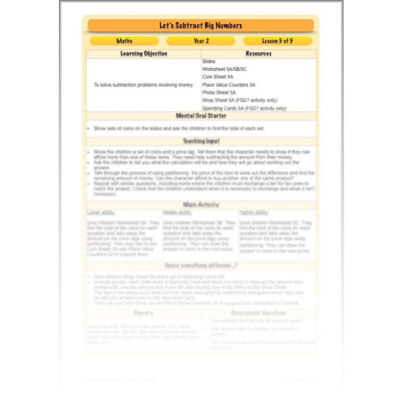 PlanBee Let’s Subtract Big Numbers | Year 2 Maths Plans & Resources | PlanBee