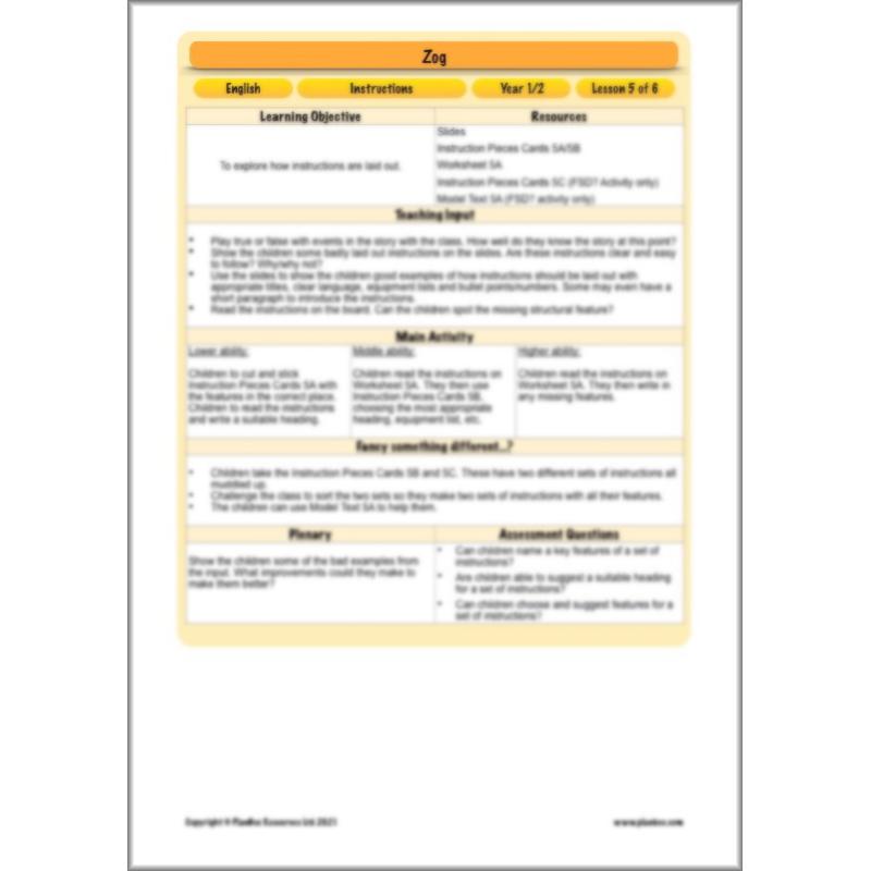 PlanBee Zog Instructions KS1 by PlanBee	